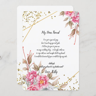 Invitation Cadre géométrique or rose Fl sera ma servante d'ac