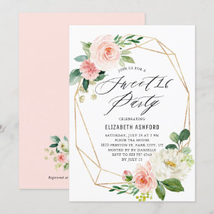 Invitation Cadre géométrique or rose florale douce 16 Partie