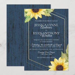 Invitation Cadre géométrique Sunflower bleu marine Mariage ru