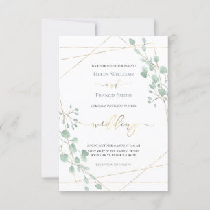Invitation cadre géométrique verdoyant mariage ・
