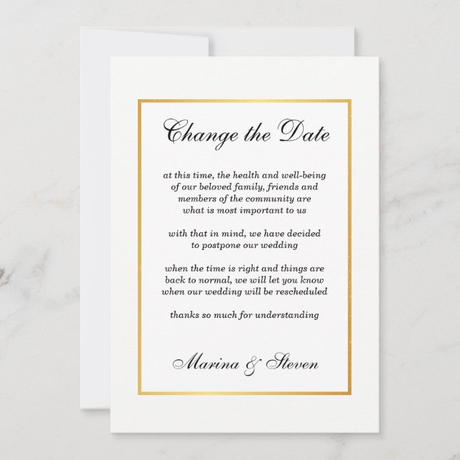 Invitation Cadre Gold Glamour Événement Changer la Date (Devant)