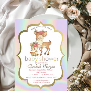Invitation Cadre holographique de bébé cerf mignon pour Baby