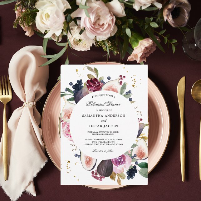 Invitation Cadre humeur rustique bordeaux fleurs et baies (Créateur téléchargé)