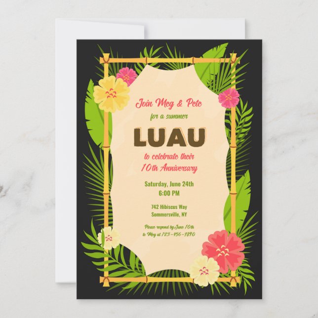 Invitation Cadre Luau Bamboo (Devant)