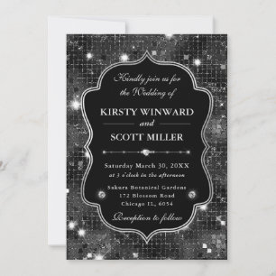Invitation Cadre Luxe Rétro Paillettes Noir Mariage
