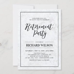 Invitation Cadre Marbre & Noir   Fête de retraite moderne