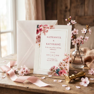 Invitation Cadre Mariage Bois Grain Romantique Rose Sakura