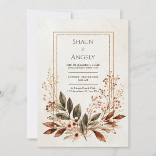 Invitation Cadre Mariage Bronze Feuille Terreux Or
