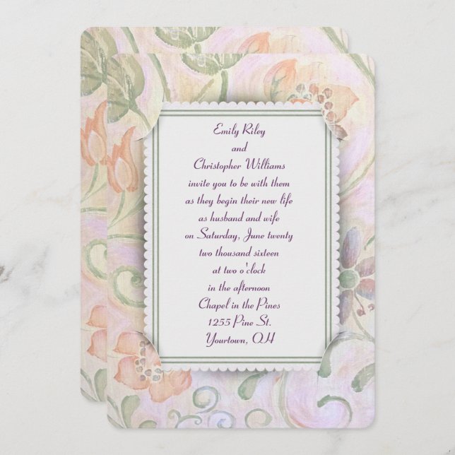 Invitation Cadre Mariage floral (Devant / Derrière)