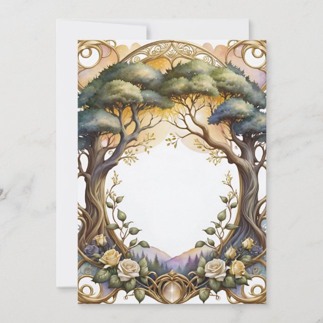Invitation Cadre mariage or et fleurs magie (Devant)