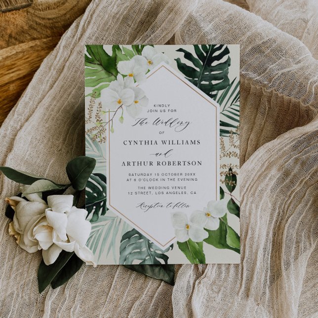Invitation cadre moderne palmier tropical feuille mariage à f (Créateur téléchargé)