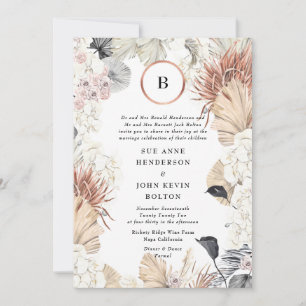 Invitation Cadre moderne Pampas   Monogramme d'huile d'or   B