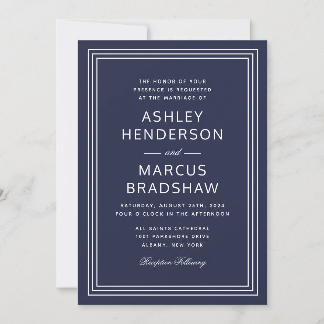 Invitation Cadre moderne simple Mariage de marine élégant (Devant)