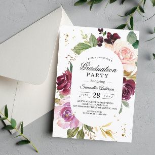 Invitation Cadre Moody & Rustic Bourgogne Watercolor Flowers