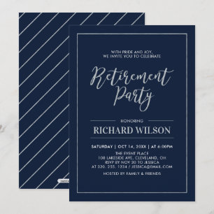 Invitation Cadre Navy & Argent   Fête de retraite moderne