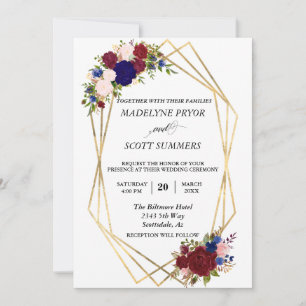 Invitation Cadre Navy Bourgogne Or Mariage Moderne