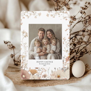 Invitation Cadre neutre floral Famille Photo et nom Pâques