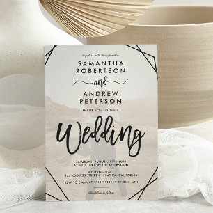 Invitation Cadre noir chic simple script photo mariage