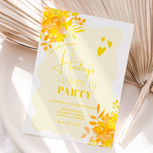 Invitation Cadre ondulé jaune chaud boho floral Sweet 16