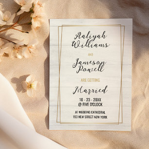 Invitation Cadre or blanc rustique typographie Mariage