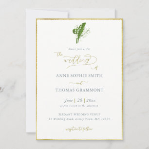 Invitation Cadre Or Classique Ressort Lily de Vallée Mariage