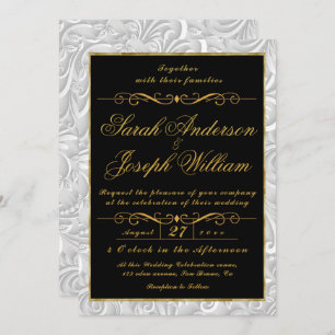 Invitation Cadre Or de luxe & Texture Mariage Fleur nordique