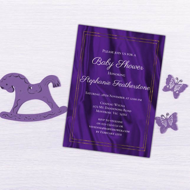 Invitation Cadre or élégant et Baby shower de soie pourpre (Créateur téléchargé)