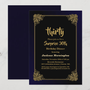 Invitation Cadre Or élégant Surprise Dîner de 30e anniversair