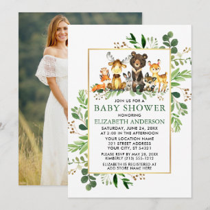 Invitation Cadre Or Vert Bois Animaux Douche Photo