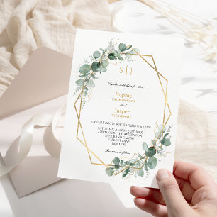 Invitation Cadre Or Vert Simple Monogramme Mariage