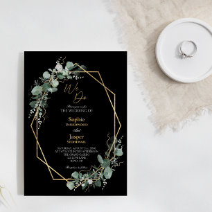 Invitation Cadre Or Vert Simple Noir Nous faisons Mariage