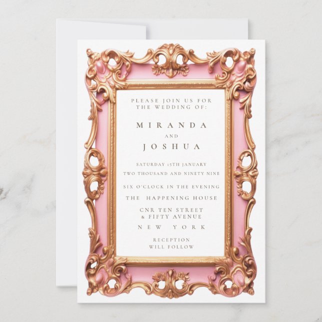 Invitation Cadre orné de filigrane doré rose (Devant)