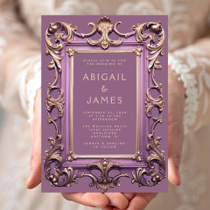 Invitation Cadre Orné Vintage Mauve Or Mariage