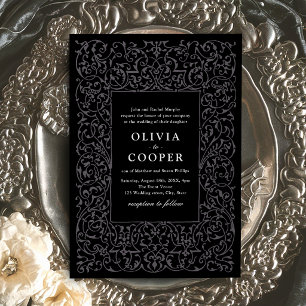 Invitation Cadre Orné Vintage Noir Mariage Classique