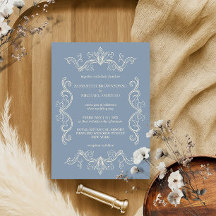 Invitation Cadre Ornemental Bleu Fond Personnalisable pour Ph