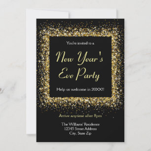 Invitation Cadre Pailleté Or - Réveillon du Nouvel An
