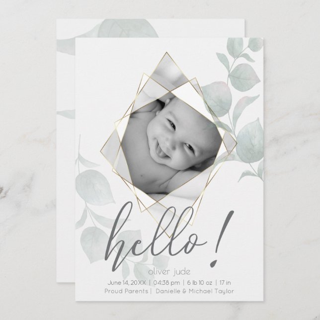 Invitation Cadre photo à facettes Eucalyptus Feuilles Albâtre (Devant / Derrière)