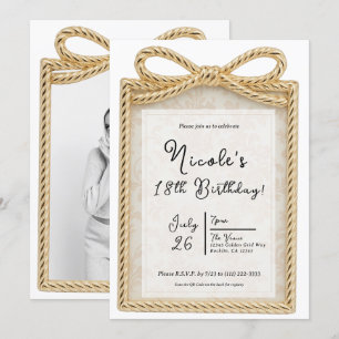 Invitation Cadre Photo Cadeau Présent Arc Doré Fête d'Anniver