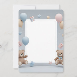 Invitation Cadre photo de nounours mignons - Bébé bleu et ros
