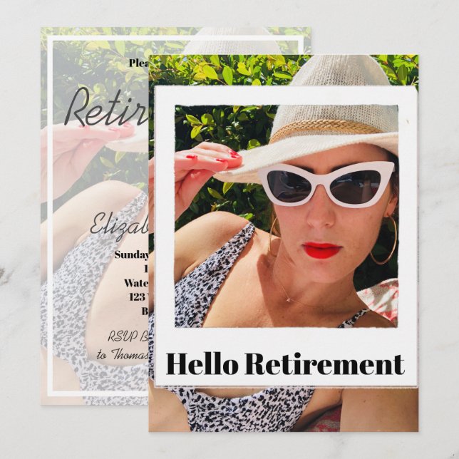Invitation Cadre photo de retraite Hello Modern Chic (Devant / Derrière)