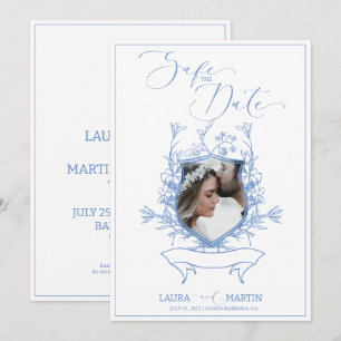 Invitation Cadre photo floral à crête bleue Élégant