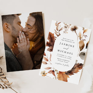 Invitation Cadre photo ovale floral automnal rustique mariage