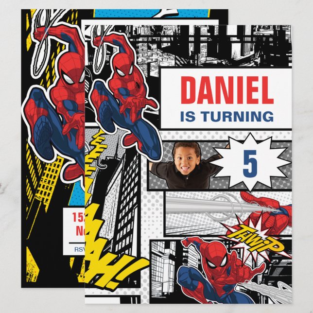 Invitation Cadre photo personnalisé Spider-Man Anniversaire (Devant / Derrière)