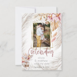 Invitation Cadre photo Russe Bourgogne rose Pampas Gras