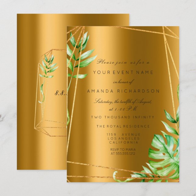 Invitation Cadre polygonale de Monstera Gold Végétation flora (Devant / Derrière)