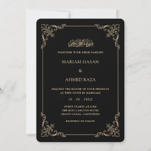 Invitation Cadre Rococo Orné Or Noir Mariage Musulman