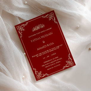 Invitation Cadre Rococo Vintage Or Bourgogne Mariage Musulman