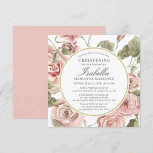 Invitation Cadre rond rose floral rose poussiéreux Christenin