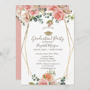 Invitation Cadre Rose, Casquette diplômé, Diplôme de 