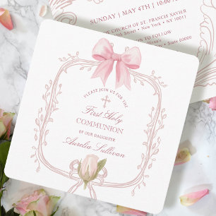 Invitation Cadre rose délicat Première Communion petite
